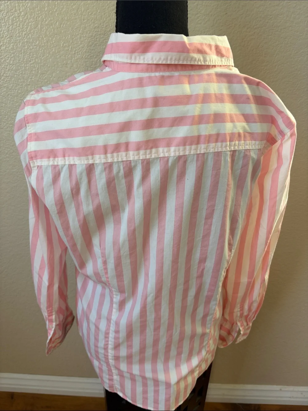 J.Crew Pink White Stripe Stretch Button Front Shirt Petite Large PL Cotton Top